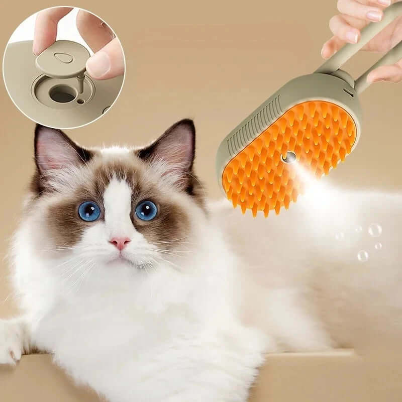 MistMagic Pet Brush: 3-in-1 Steam Cleaning & Grooming Tool for Cats and Dogs