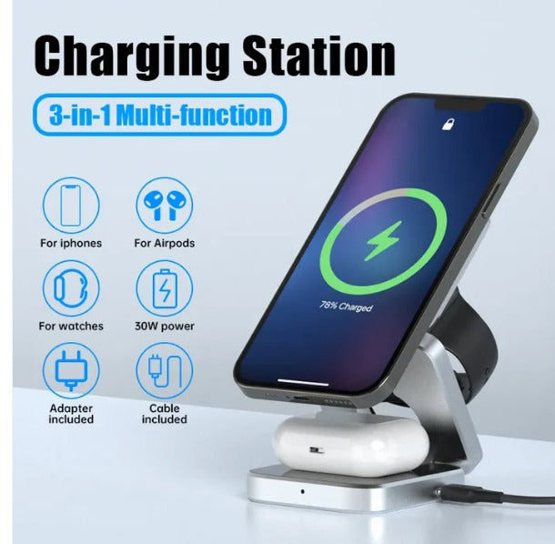 "MagnaCharge Trio: Foldable Magnetic Wireless Charging Station"