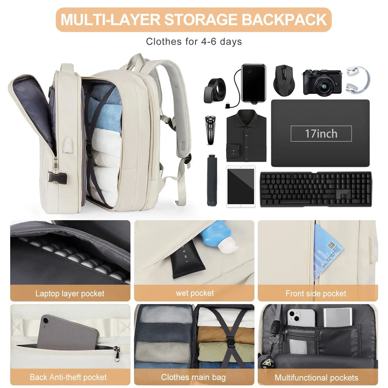 Travel Backpack   Laptop  with USB   Waterproof 40L