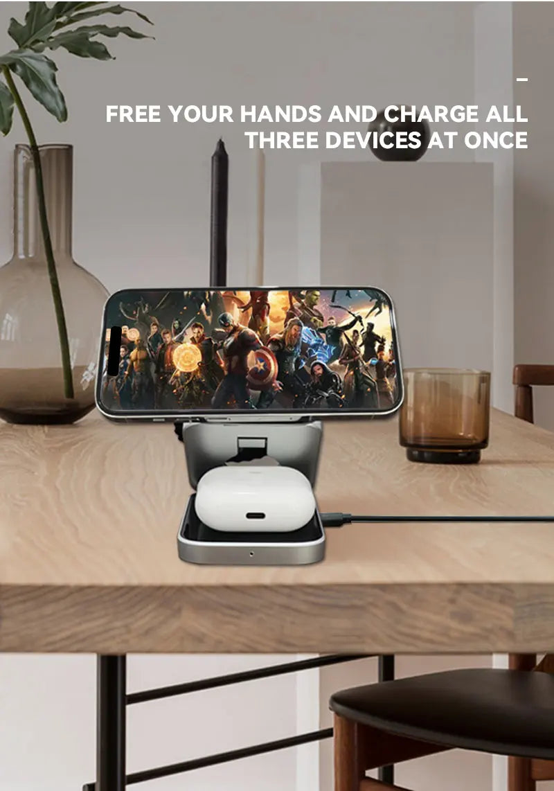 "MagnaCharge Trio: Foldable Magnetic Wireless Charging Station"