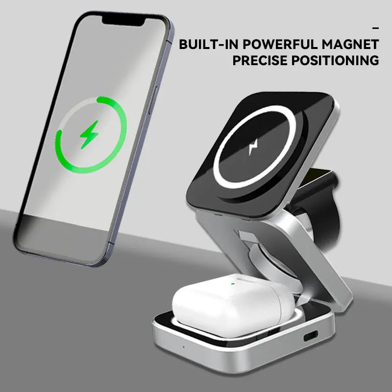 "MagnaCharge Trio: Foldable Magnetic Wireless Charging Station"