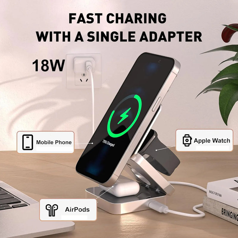 "MagnaCharge Trio: Foldable Magnetic Wireless Charging Station"